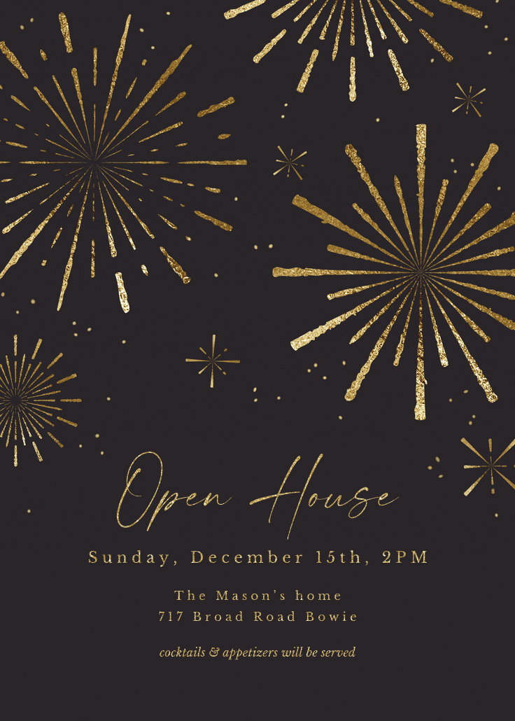 Golden fireworks - open house invitation